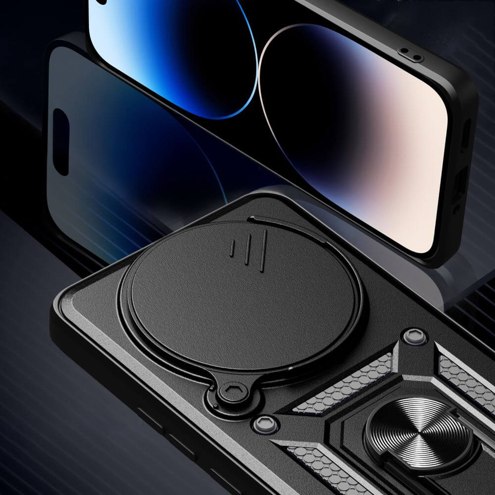 Techsuit Xiaomi Redmi Note 14 Pro 4G - CamShield - Σκληρή Θήκη με Προστασία Καμερών και Δαχτυλίδι Συγκράτησης - Black