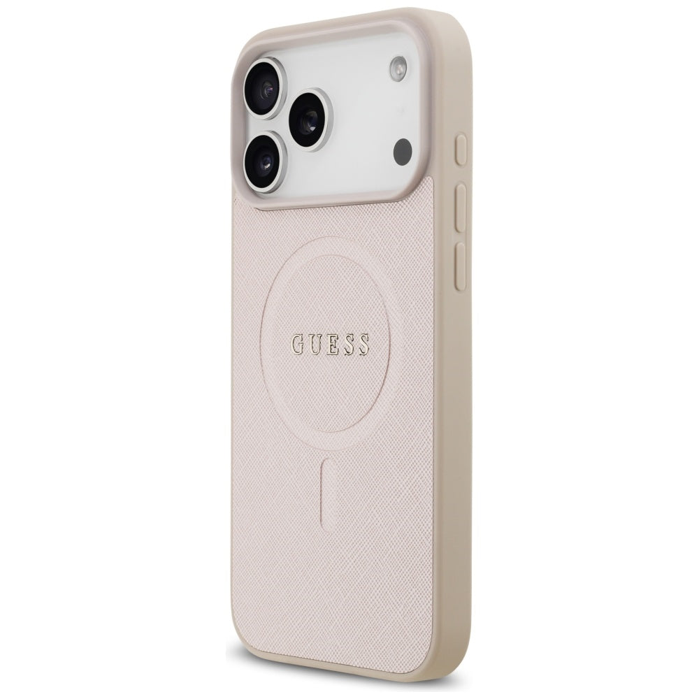 Guess iPhone 17 Pro Max - Saffiano Classic Logo MagSafe - Σκληρή Θήκη με Πλαίσιο Σιλικόνης και Επένδυση Οικολογικού Δέρματος - Pink - GUHMP17XPSAHMCP