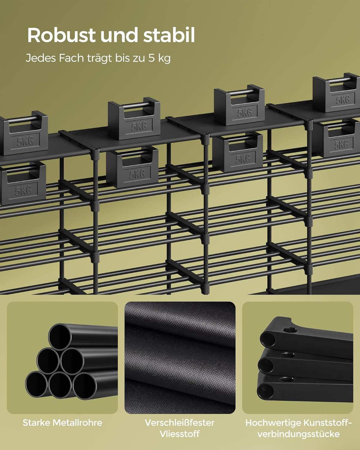 Songmics Μεταλλική Παπουτσοθήκη με 8 Ράφια - 29.5 x 129 x 157.6 cm - Ink Black - LSA319B01