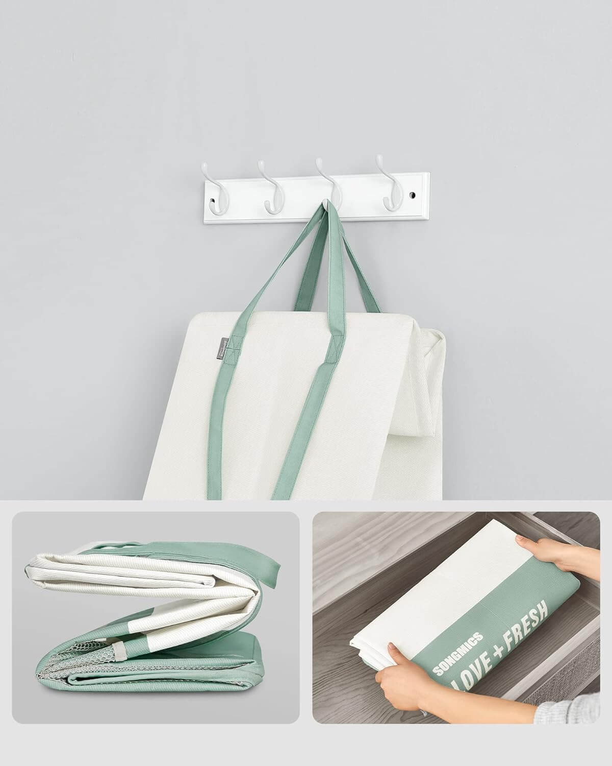 Songmics Υφασμάτινο Καλάθι Απλύτων με 2 Διαμερίσματα - Mint Green - LCB209C11