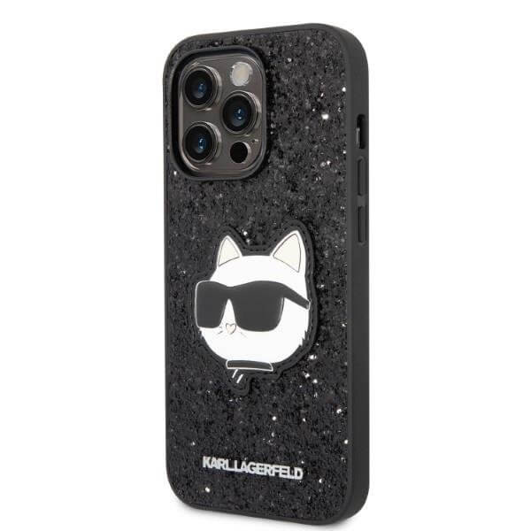 Karl Lagerfeld iPhone 14 Pro - Glitter Choupette Patch Σκληρή Θήκη με Πλαίσιο Σιλικόνης - Black - KLHCP14LG2CPK