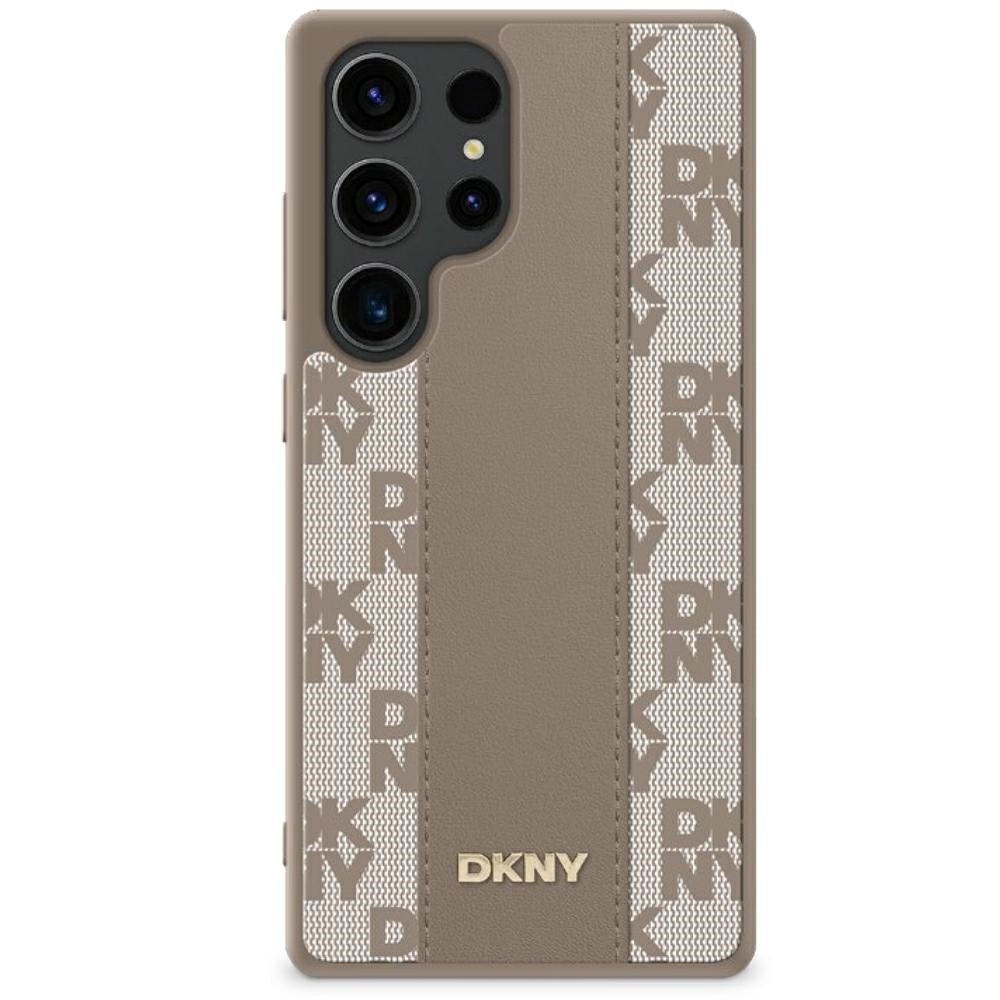 DKNY Samsung Galaxy S25 - Checkered Pattern MagSafe Σκληρή Θήκη με Επένδυση Συνθετικού Δέρματος - Taupe