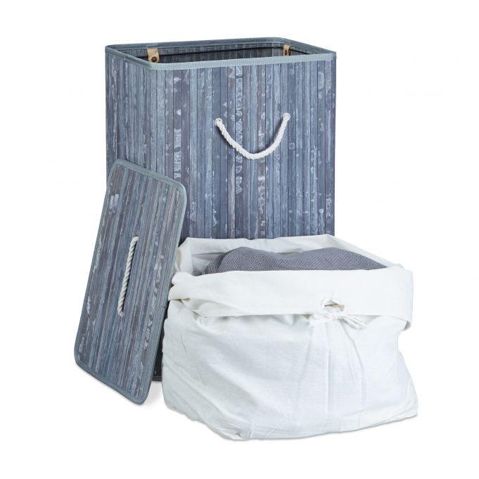 Relaxdays XL Καλάθι Απλύτων από Μπαμπού με Καπάκι - Grey / Creme - 4052025961862