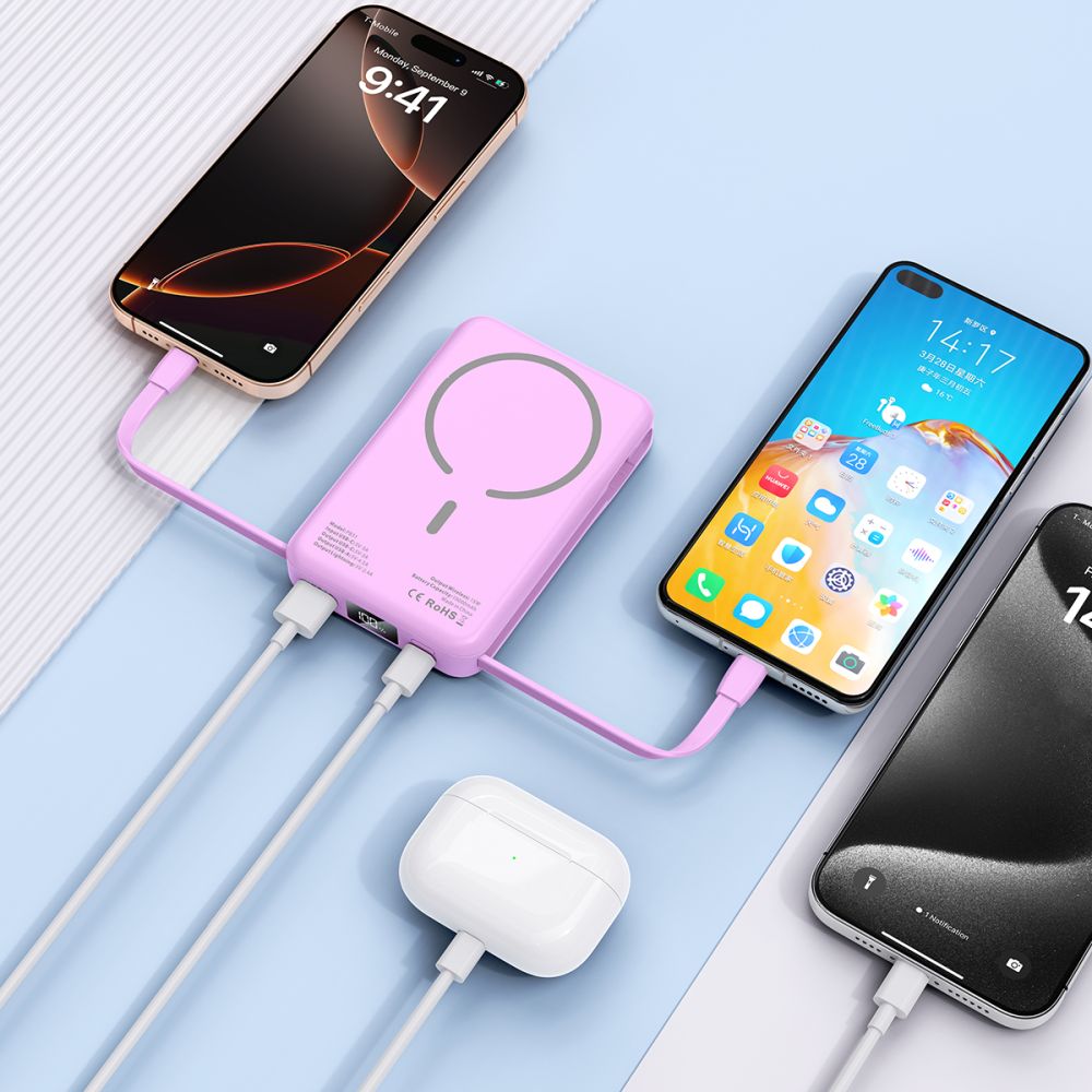 Tech-Protect PB31 Lifemag Ασύρματο MagSafe PowerBank Κινητού 10000 mAh με Ενσωματωμένο Καλώδιο Type-C και Lightning - Lavender