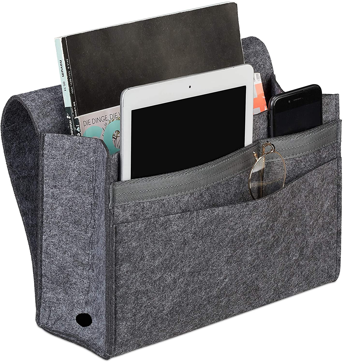 Relaxdays Bed Pocket Τσέπη Organiser Κρεβατιού με Πιάστρα Velcro - Dark Grey - 4052025898373