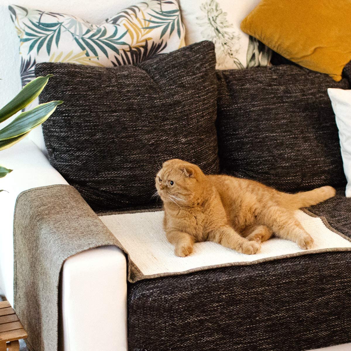 Navaris Cat Scratch Mat Sofa Shield - Προστατευτικό Καναπέ από Γρατζουνιές Γάτας - 130 x 45 cm - Light Brown - White - 45105.24.02