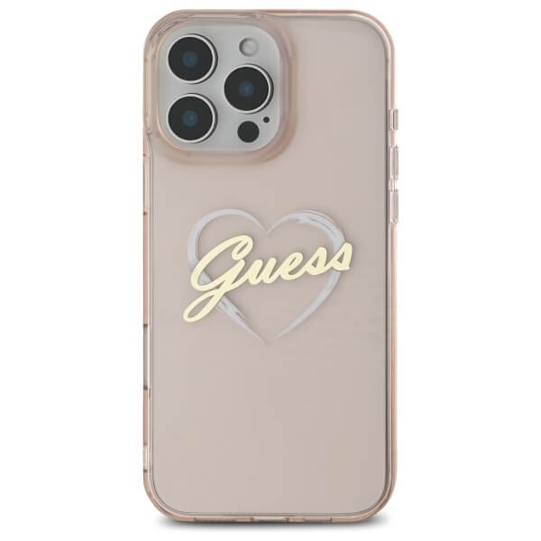 Guess iPhone 16 Pro - IML Heart - Σκληρή Θήκη με Πλαίσιο Σιλικόνης - Pink - GUHCP16LHCHGSPP