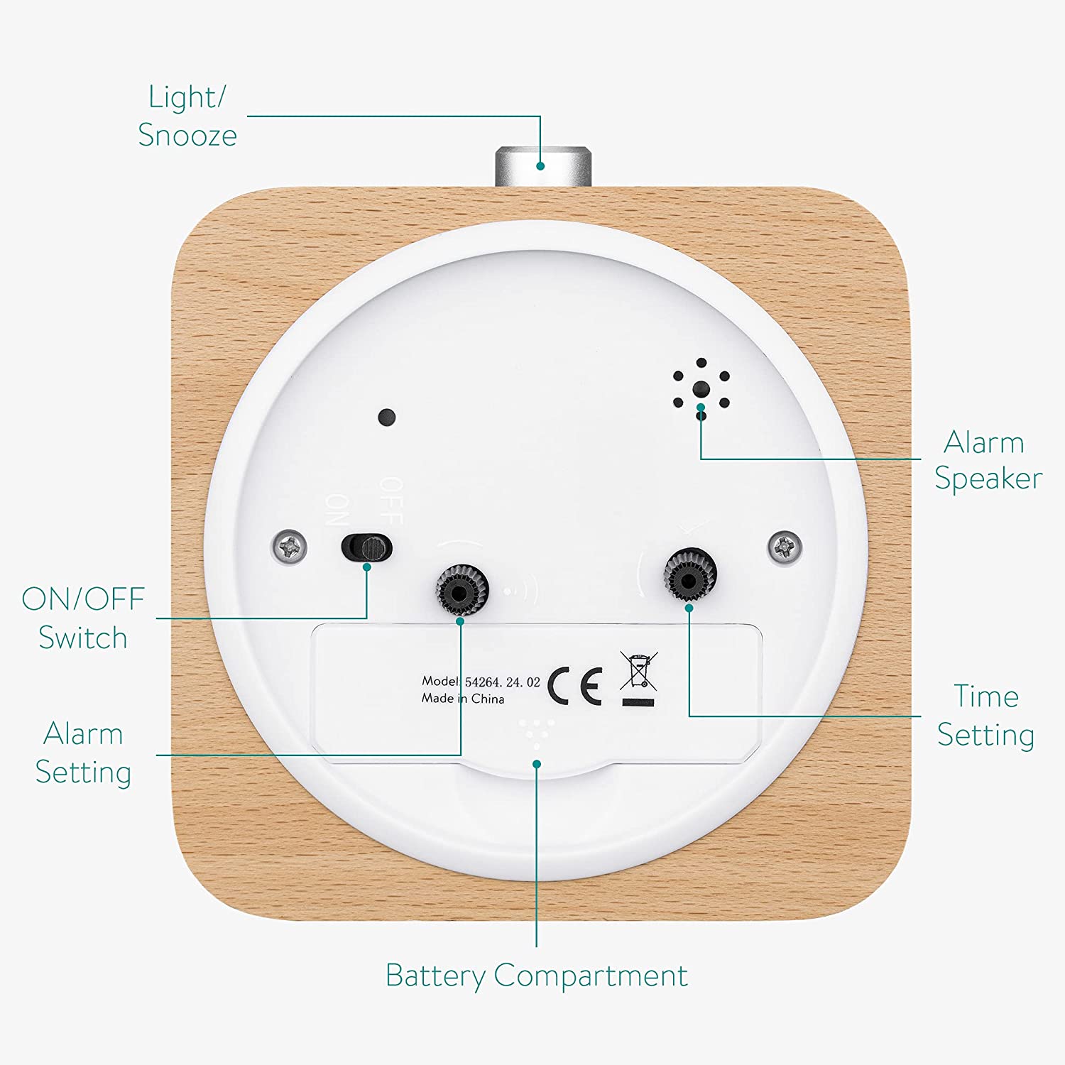 Navaris Αναλογικό Επιτραπέζιο Ρολόι και Ξυπνητήρι - Design Retro Square - Light Brown - 54264.24.02