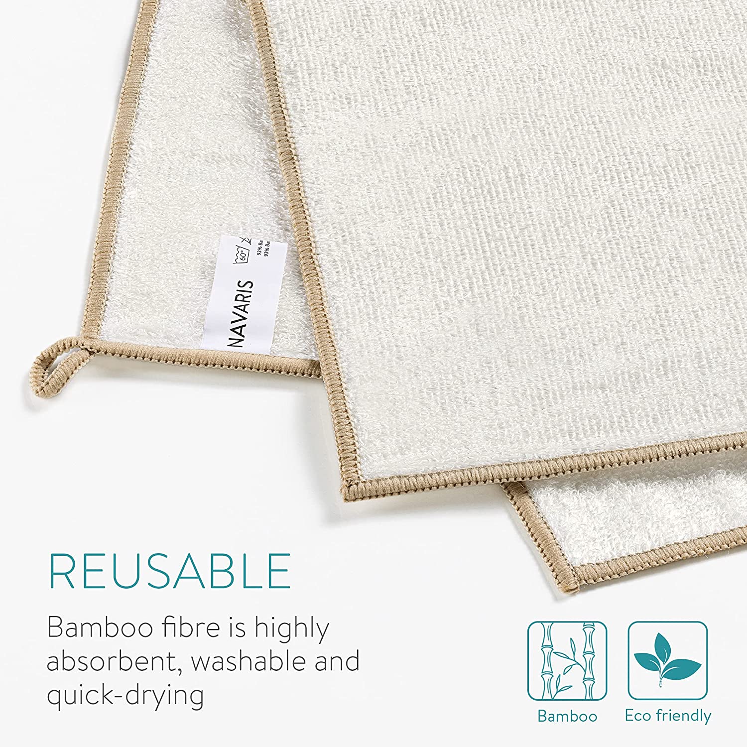 Navaris Σετ με 5 Πετσέτες Καθαρισμού από Μπαμπού - White - 51111.05