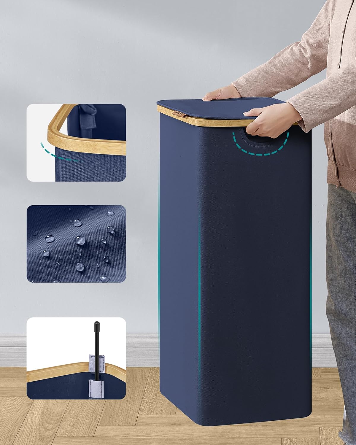 Songmics Καλάθι Απλύτων με Καπάκι και Αποσπώμενη Εσωτερική Θήκη - 90L - Charcoal Blue - LCB509Q01