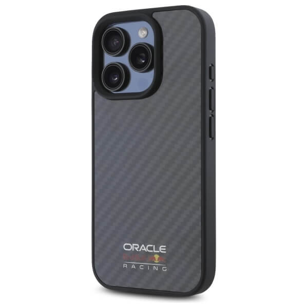 Red Bull iPhone 16 Pro Max - Carbon Fiber Shiny Logo - MagSafe Σκληρή Θήκη με Πλαίσιο Σιλικόνης - Black - RBHMP16X24CFILSK