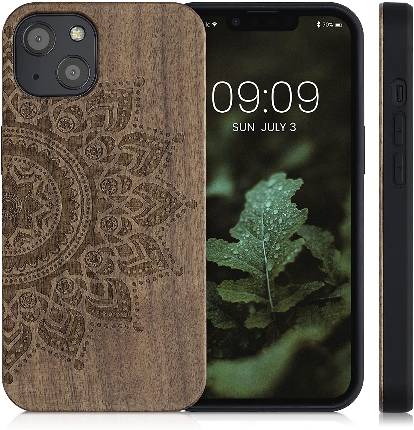 KW iPhone 13 Θήκη από Φυσικό Ξύλο Design Rising Sun - Dark Brown - 55953.06