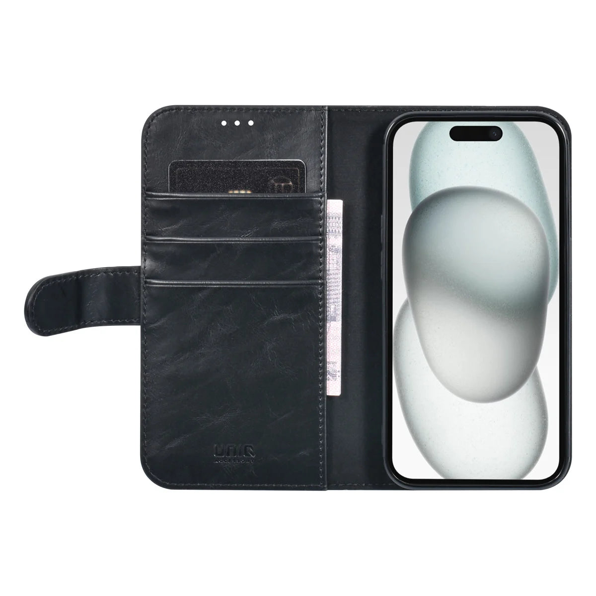 Tuniq iPhone 15 - Θήκη Πορτοφόλι από Δερματίνη με Stand - Μαύρο