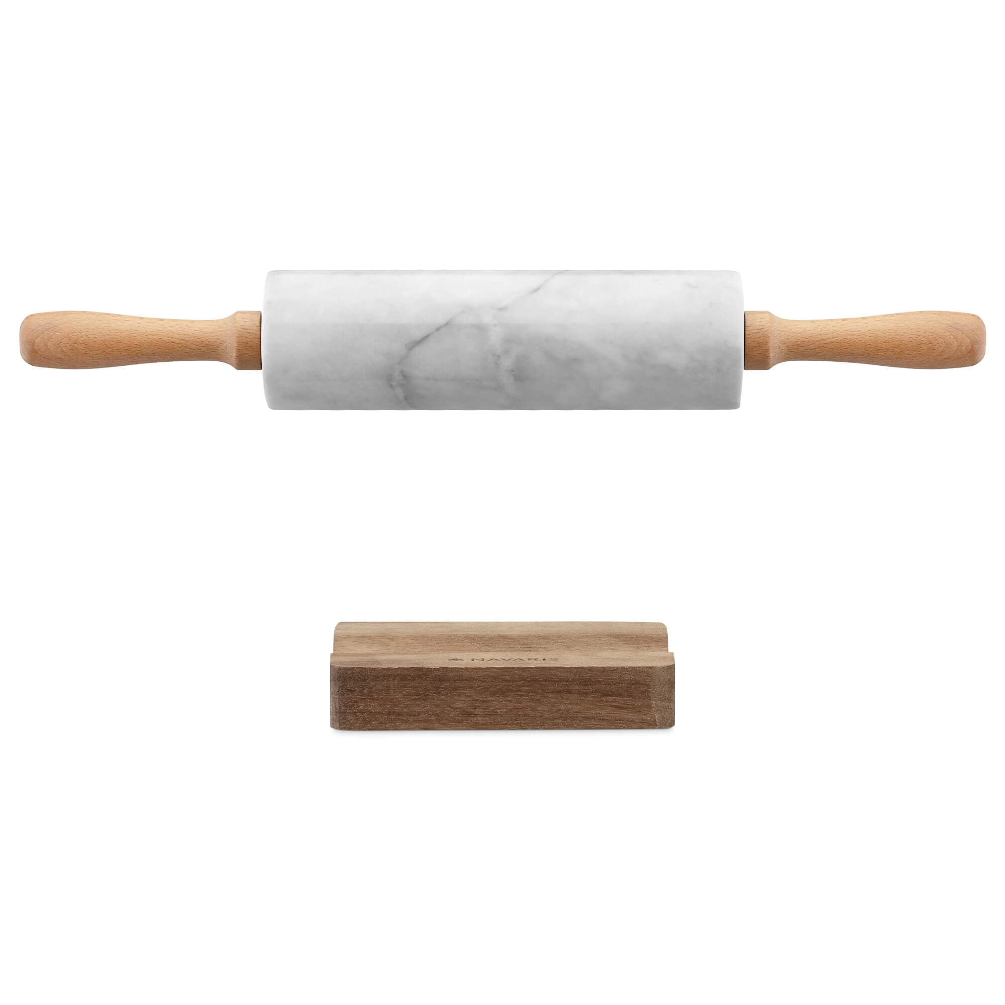 Navaris Πλάστης από Μάρμαρο με Ξύλινες Λαβές και Stand - White / Brown - 55002.01.02