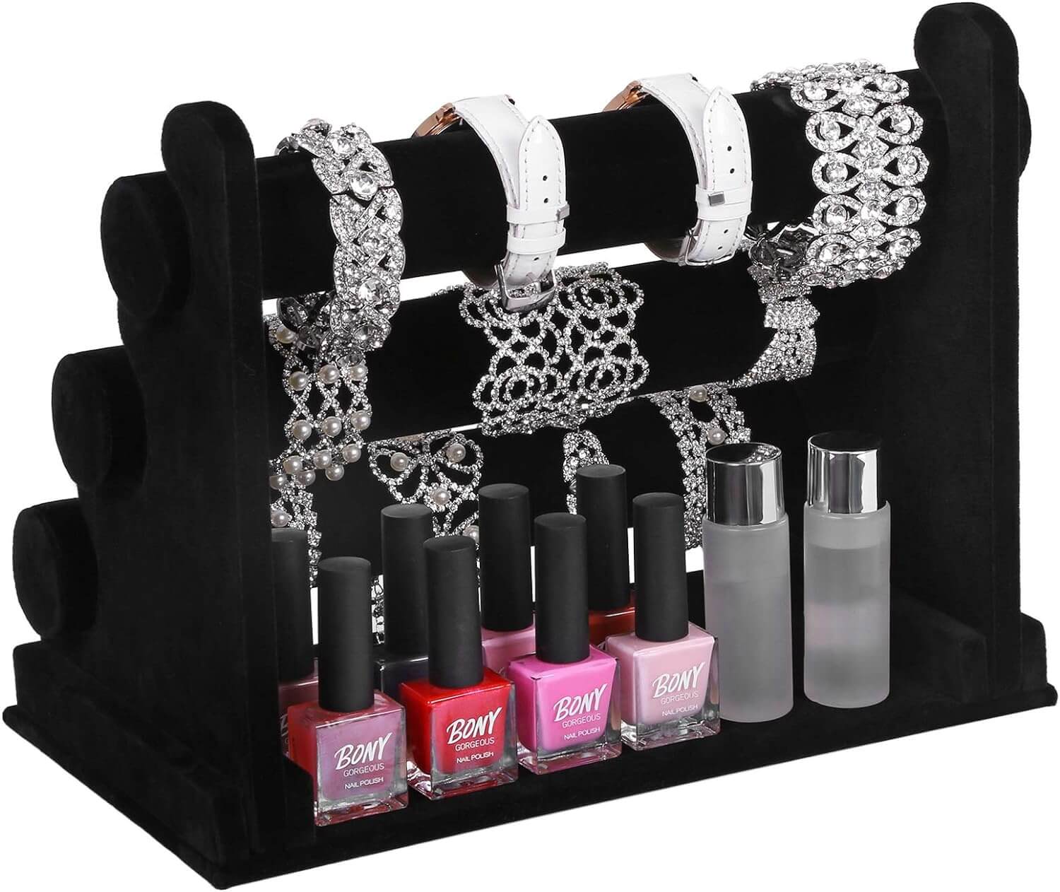 Songmics Βελούδινη Βάση με 3 Μπάρες για Βραχιόλια και Ρολόγια - Black - JDS008