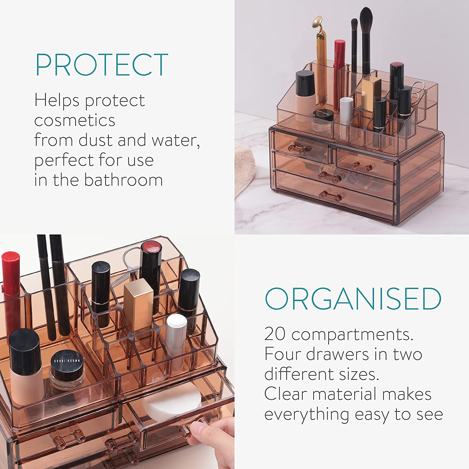 Navaris Make Up Storage Organizer Διοργανωτής Καλλυντικών - Brown - 54656.05