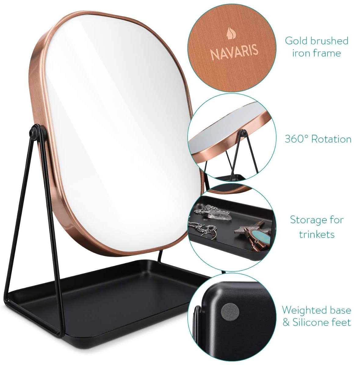 Navaris Free Standing Makeup Mirror - Καθρέπτης Μακιγιάζ - Copper - 49361.27