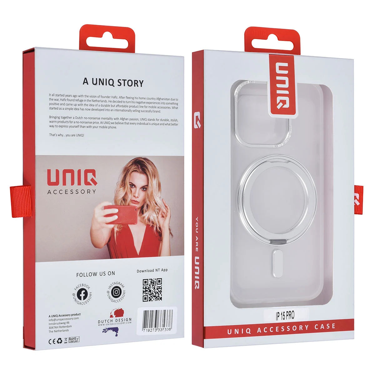 Tuniq iPhone 15 Pro - Σκληρή MagSafe Θήκη με Περιστρεφόμενο Δαχτυλίδι Συγκράτησης - Διάφανο / Λευκό