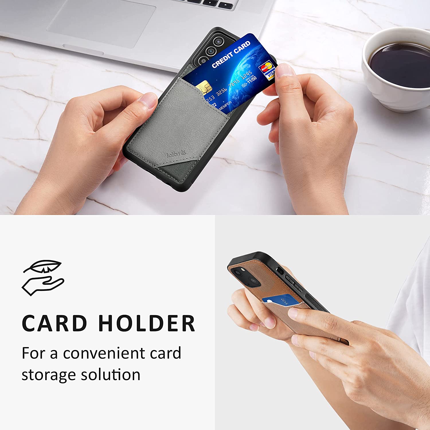 Kalibri Samsung Galaxy A52 / A52 5G / A52s 5G Σκληρή Θήκη με Επένδυση Συνθετικού Δέρματος και Υποδοχή για Κάρτα - Grey / Light Grey - 59487.22