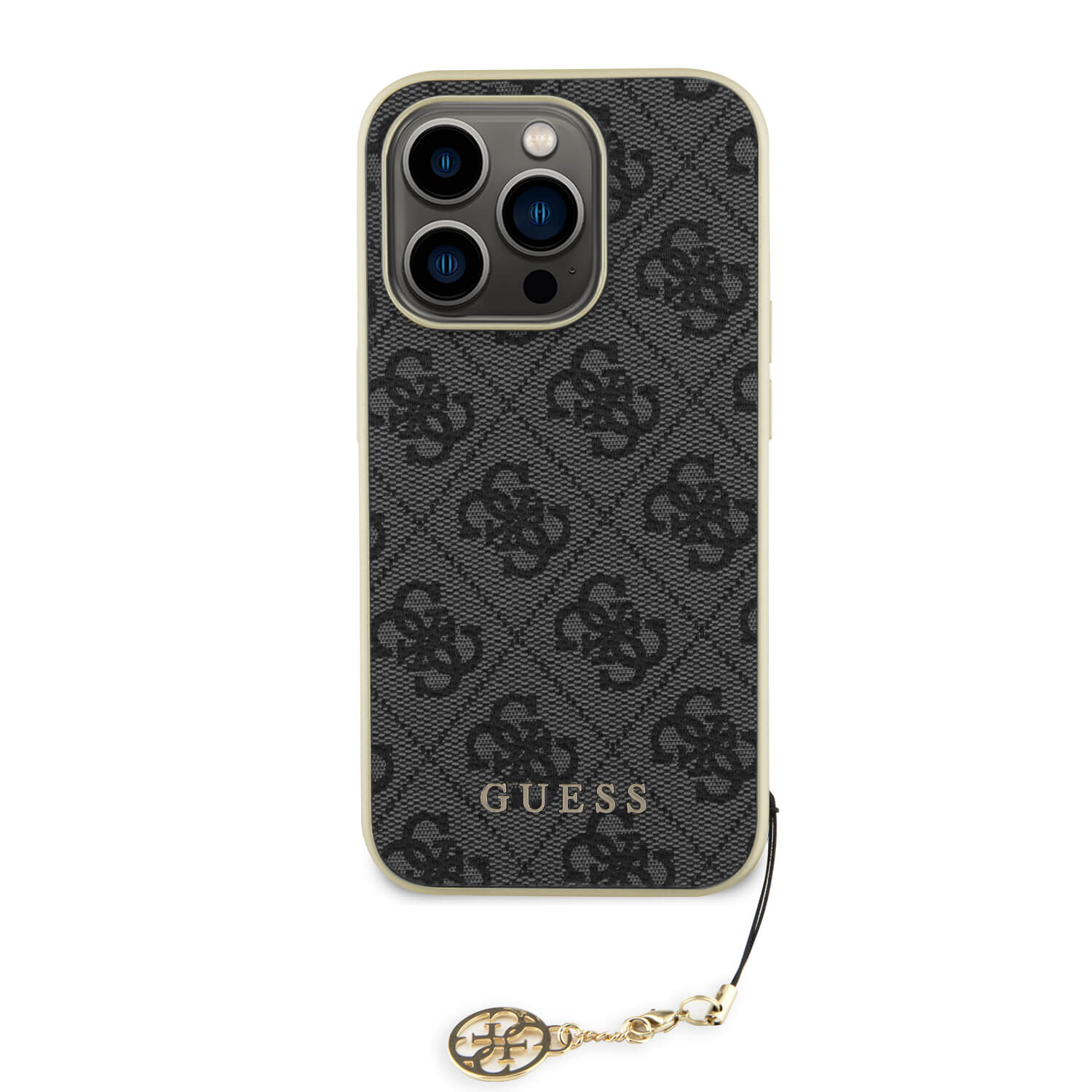 Guess iPhone 15 Pro - 4G Charms Collection Θήκη με Επένδυση Συνθετικού Δέρματος - Grey - GUHCP15LGF4GGR - likebrands.gr