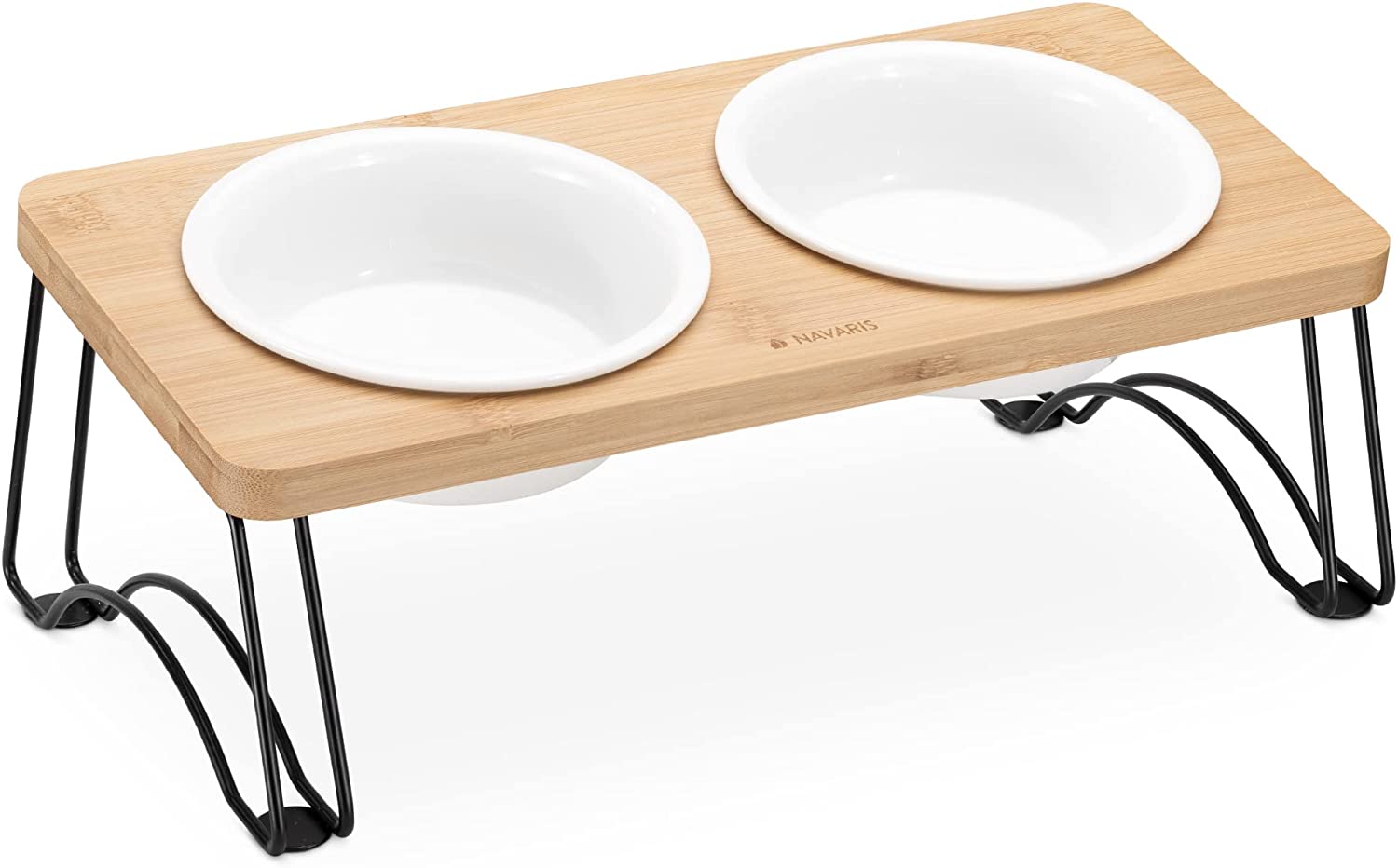 Navaris Σετ με 2 Μπολ Φαγητού και Νερού με Βάση από Μπαμπού και Μέταλλο για Κατοικίδια - Beige - 57206.2