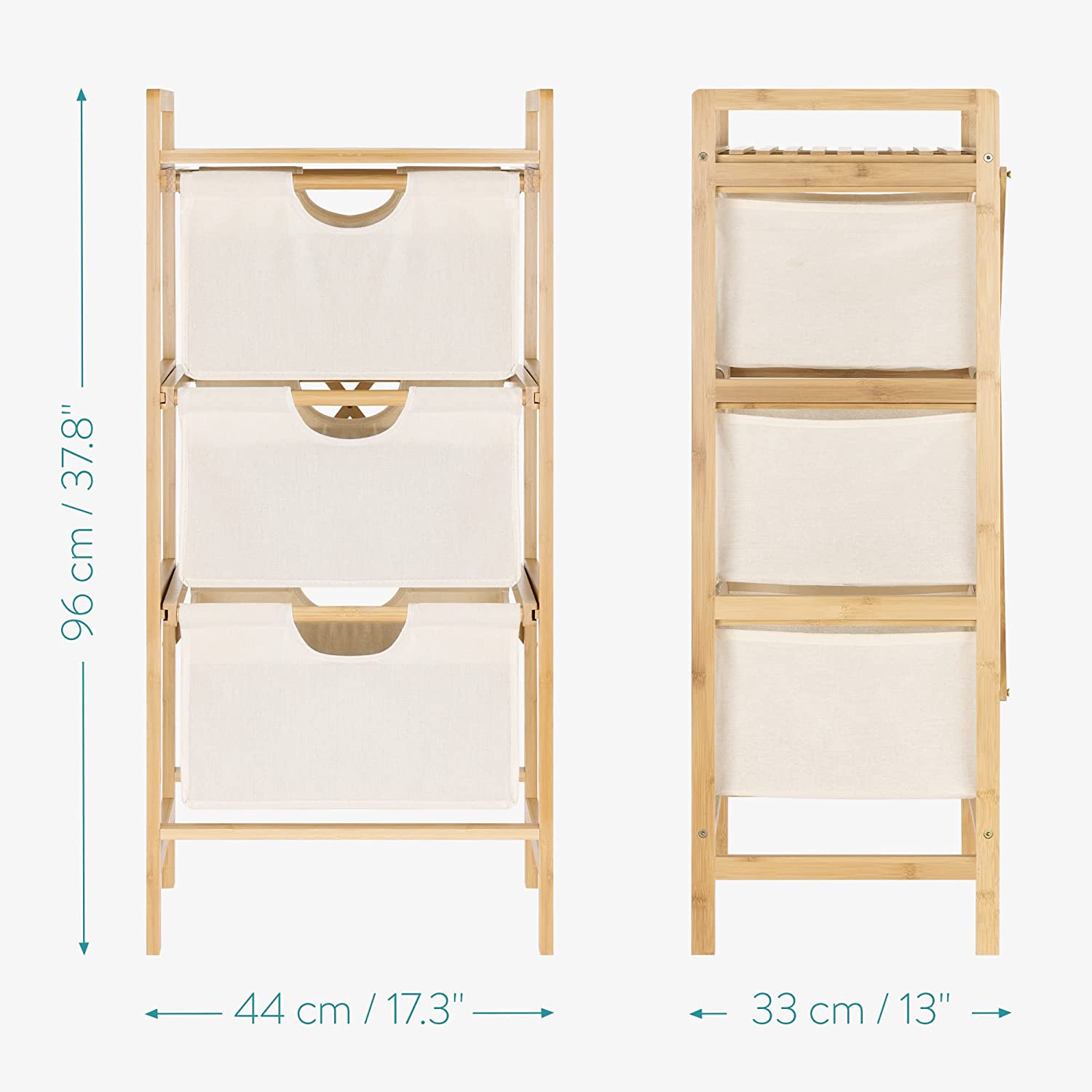 Navaris Καλάθι Απλύτων με 3 Ράφια - Bamboo - Light Brown / White - 53427.02