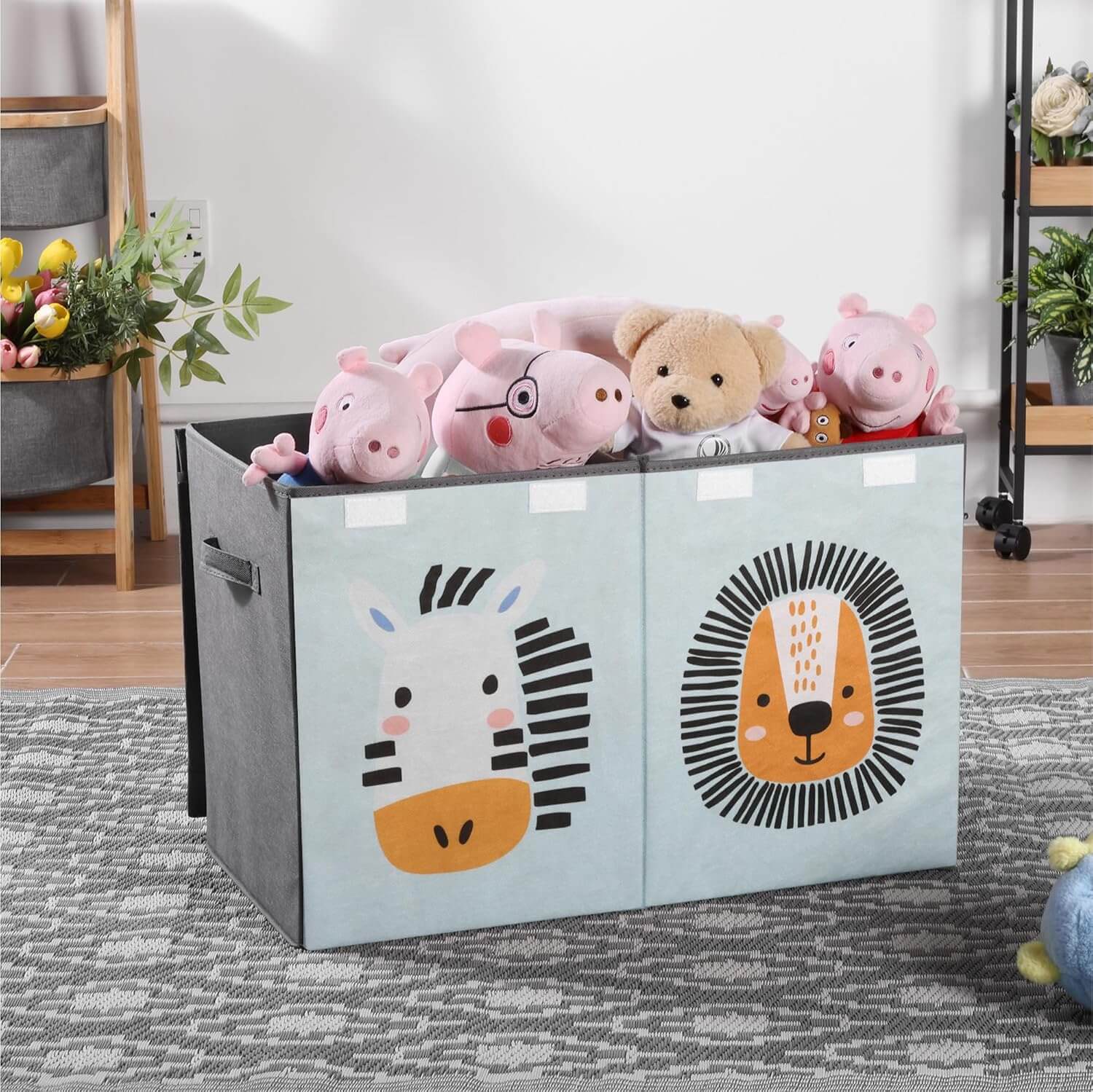 Navaris Παιδικό Κουτί Αποθήκευσης Παιχνιδιών με Διαχωριστικό και Καπάκι - 62 x 33 x 40 cm - Green