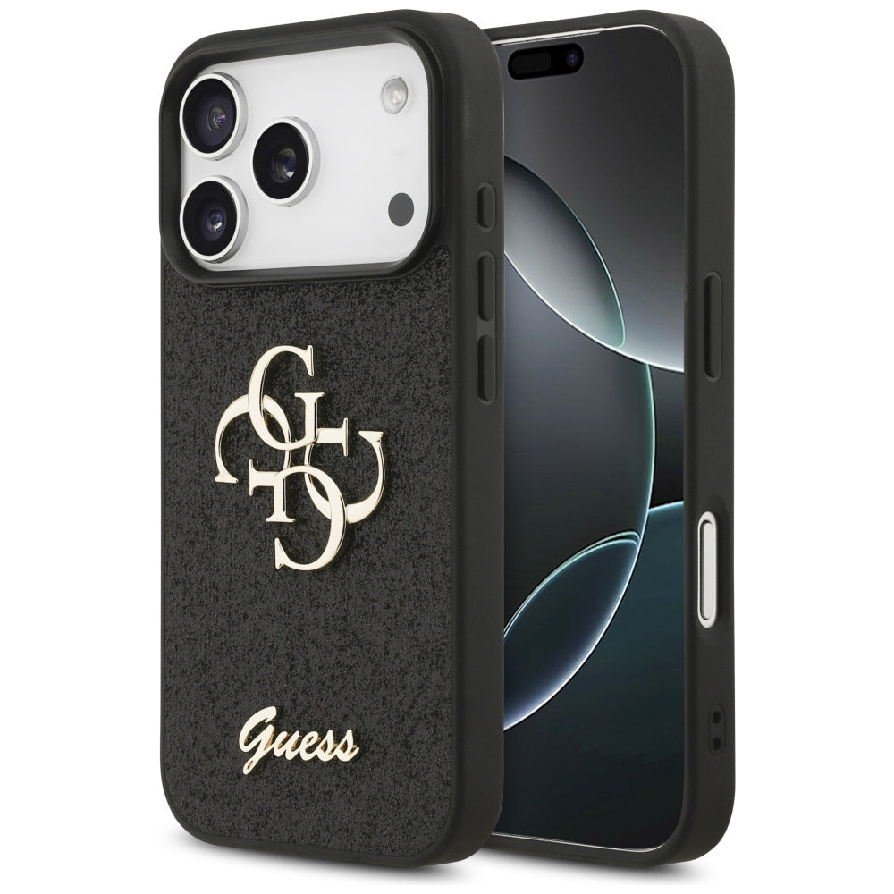 Guess iPhone 17 Pro - Fixed Glitter Big 4G - Σκληρή Θήκη με Πλαίσιο Σιλικόνης - Black - GUHCP17LHG4SGK