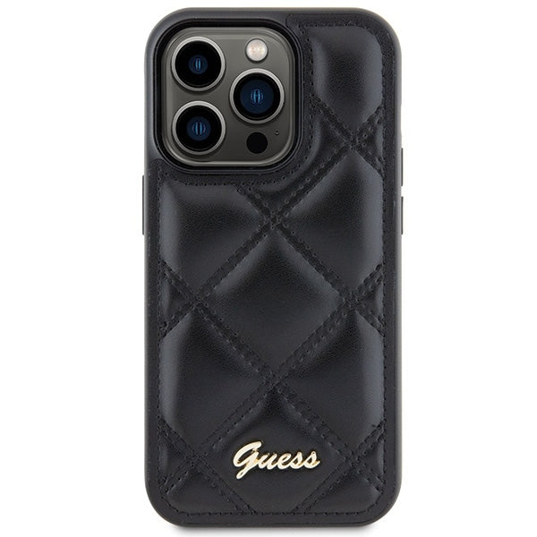 Guess iPhone 15 Pro Max - Quilted Metal Logo Θήκη με Επένδυση Συνθετικού Δέρματος - Black - GUHCP15XPSQSQSK