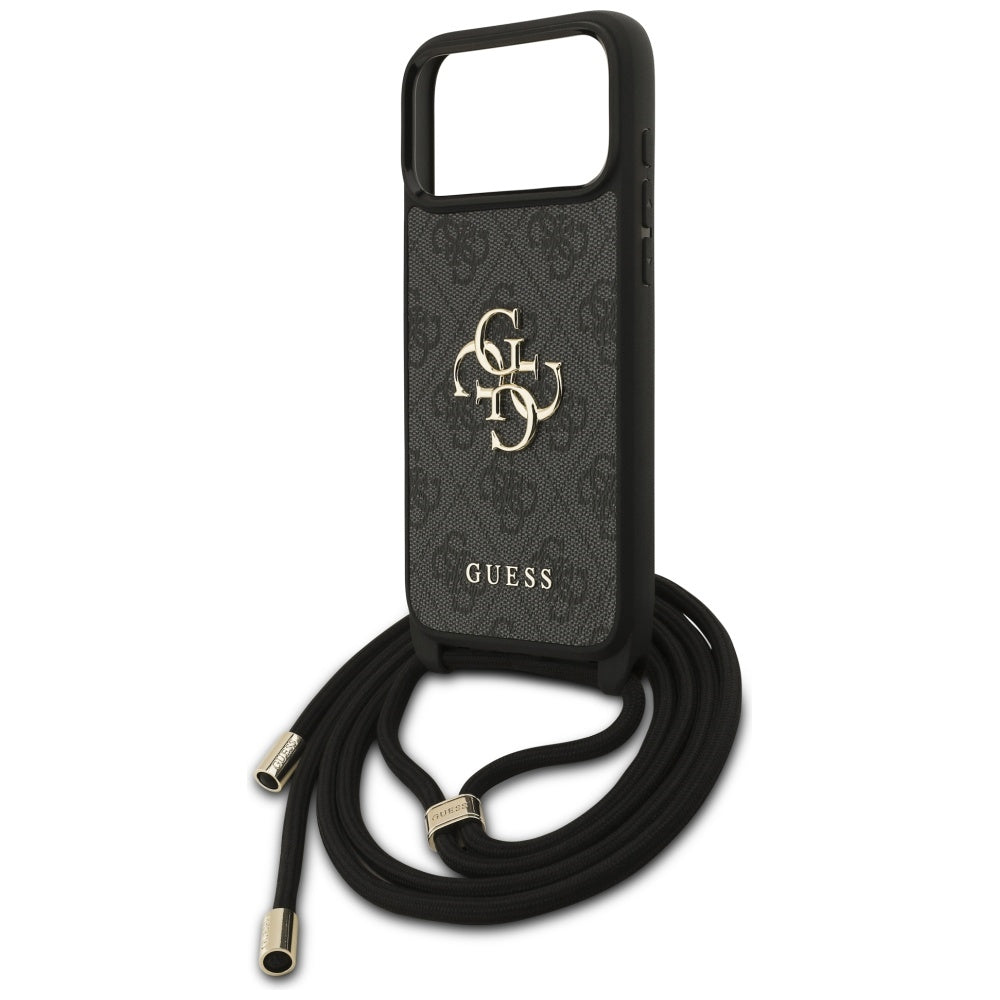 Guess iPhone 17 Pro Max - 4G Big Logo Cord Stap Crossbody - Θήκη με Επένδυση Συνθετικού Δέρματος και Λουράκι - Black - GUHCP17XP4GMGCRK