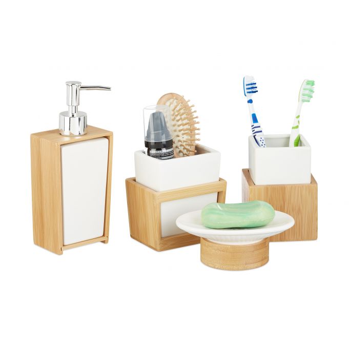 Relaxdays Αξεσουάρ Μπάνιου - White / Natural - 4052025222055