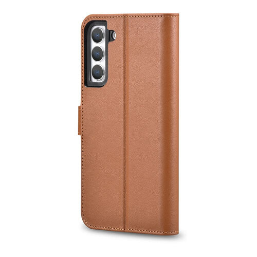 iCarer Samsung Galaxy S22 Plus Haitang Leather Θήκη Πορτοφόλι Stand από Γνήσιο Δέρμα - Brown
