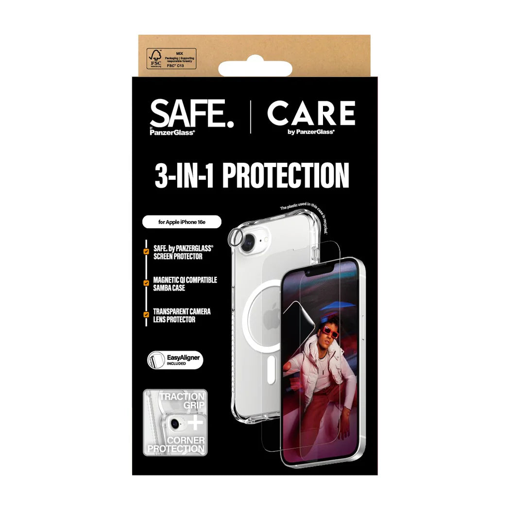 Care by PanzerGlass iPhone 16e - Fashion 3in1 Σετ με 1 Αντιχαρακτικό Γυαλί Οθόνης, 1 Αντιχαρακτικό Γυαλί για την Κάμερα και 1 Θήκη Σιλικόνης - Clear