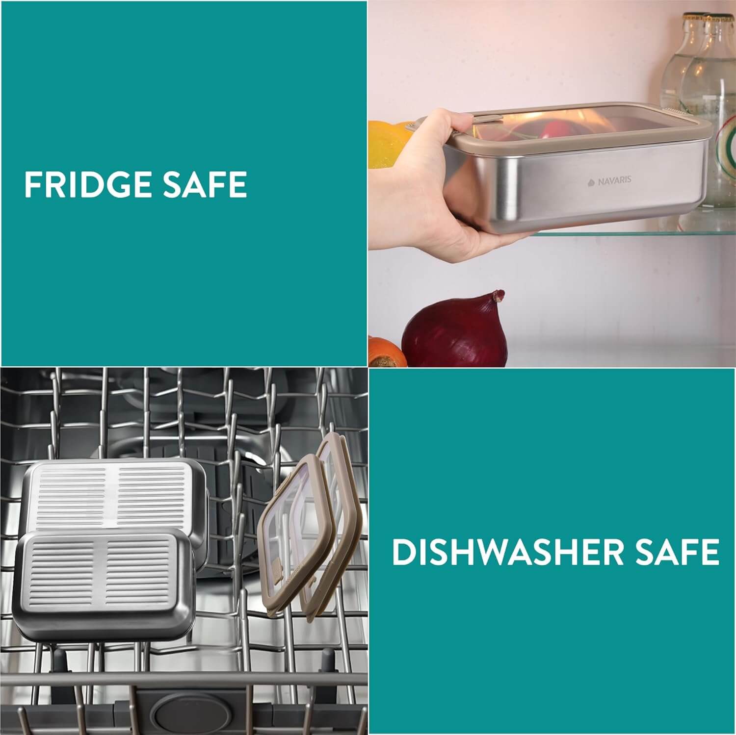 Navaris Σετ με 2 Δοχεία Αποθήκευσης Φαγητού από Ανοξείδωτο Ατσάλι - Silver / Brown