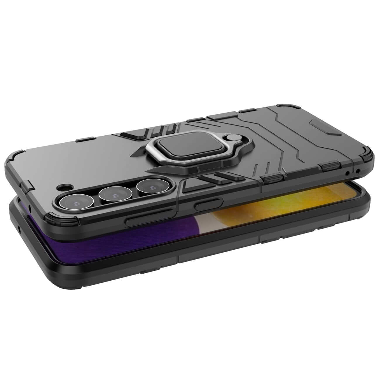 OEM Samsung Galaxy S23 Rugged Armor Σκληρή Θήκη Υψηλής Προστασίας με Πλαίσιο Σιλικόνης και Δαχτυλίδι Συγκράτησης - Black