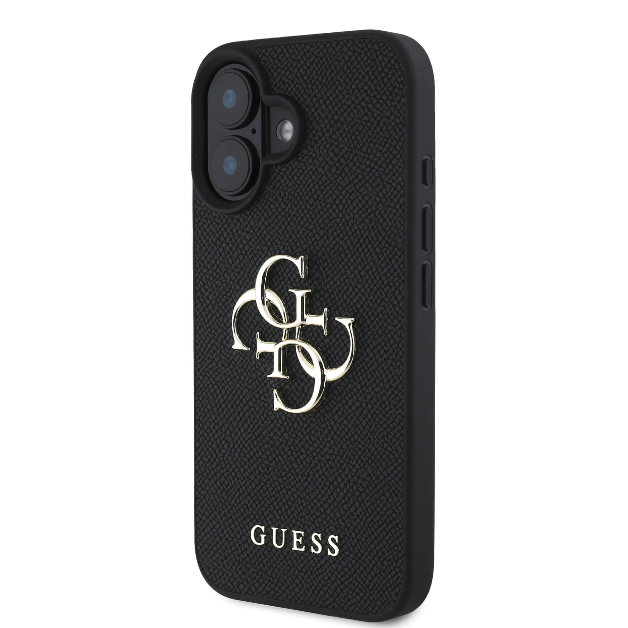 Guess iPhone 16 - Grained Big 4G Logo Small Classic Logo - Σκληρή Θήκη με Επένδυση από Οικολογικό Δέρμα - Black - GUHCP16SPGT4MBK