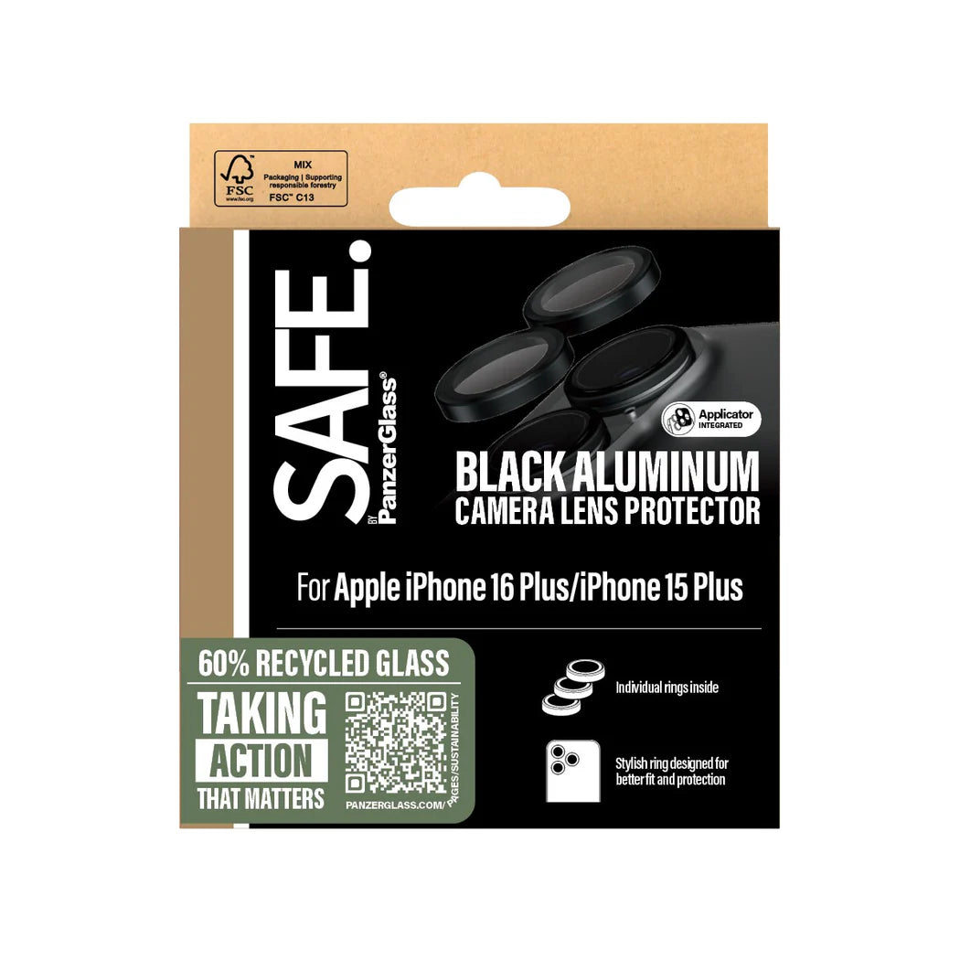 Safe by PanzerGlass iPhone 16 / 16 Plus Camera Lens Protector Αντιχαρακτικό Γυαλί για την Κάμερα - Black