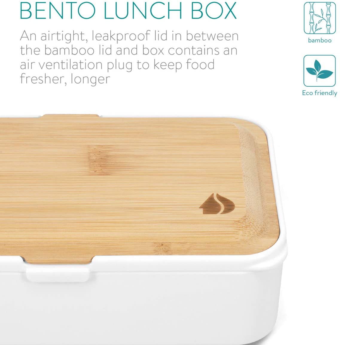 Navaris Bento Box Set Δύο Δοχεία Φαγητού με Μαχαιροπίρουνα και Καπάκι από Μπαμπού - 1.2L - White - 47407.01.16