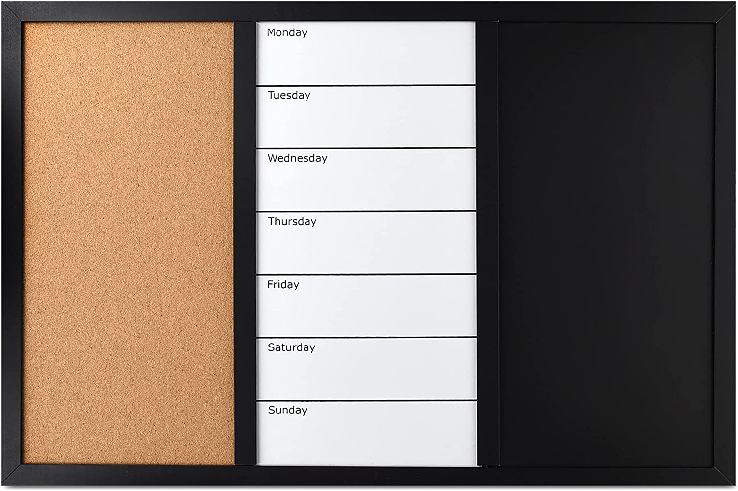 Navaris Combination Board 3 in 1 - Πίνακας 3 σε 1 με Μαυροπίνακα - Φελλό - Μαγνητικό Πίνακα 70 x 50cm - Black - 47164.01.2