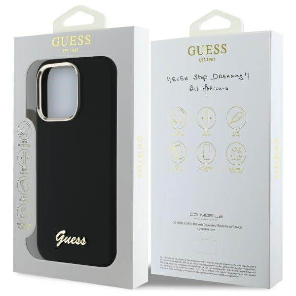 Guess iPhone 16 Pro - Silicone Script Metal Logo and Frame - Σκληρή Θήκη με Πλαίσιο Σιλικόνης - Black - GUHCP16LSMBSLK