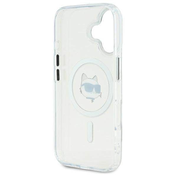 Karl Lagerfeld iPhone 16 - IML Metal Choupette Head - MagSafe Σκληρή Θήκη με Πλαίσιο Σιλικόνης - White - KLHMP16SHLSCHH