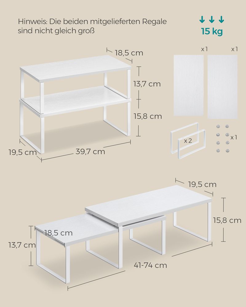 Songmics Σετ με 2 Ξύλινα Ράφια για τον Πάγκο - Cloud White / Snow White - KCS025W01