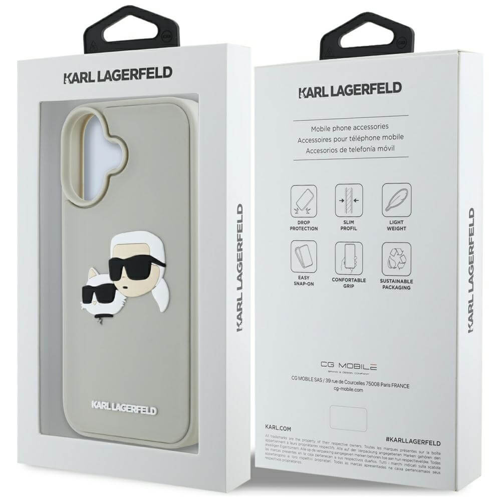 Karl Lagerfeld iPhone 16 - HC 3D Rubber Double Heads - Σκληρή Θήκη με Πλαίσιο Σιλικόνης - Beige - KLHCP16SRBCKCHLE