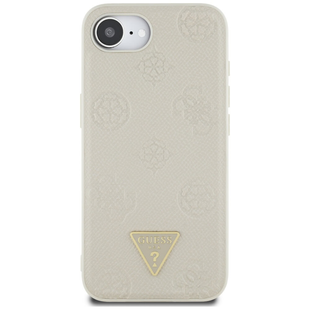 Guess iPhone 16e - Grained Hot Stamp Peony Triangle Logo - MagSafe Σκληρή Θήκη με Επένδυση Συνθετικού Δέρματος - Beige - GUHMPSE4PGBTME