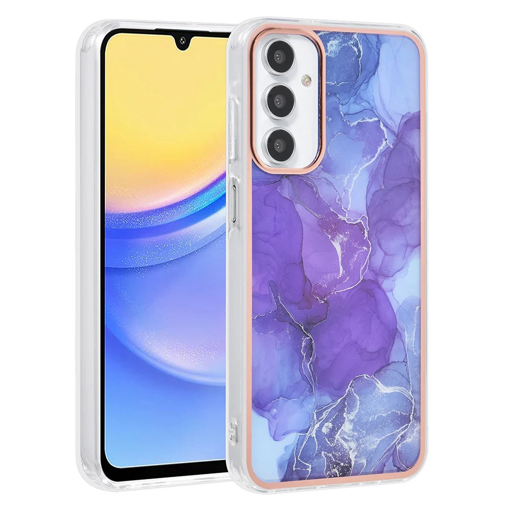 Tuniq Samsung Galaxy A15 4G / A15 5G - Σκληρή Θήκη με Πλαίσιο Σιλικόνης - Σχέδιο Μάρμαρο - Μοβ
