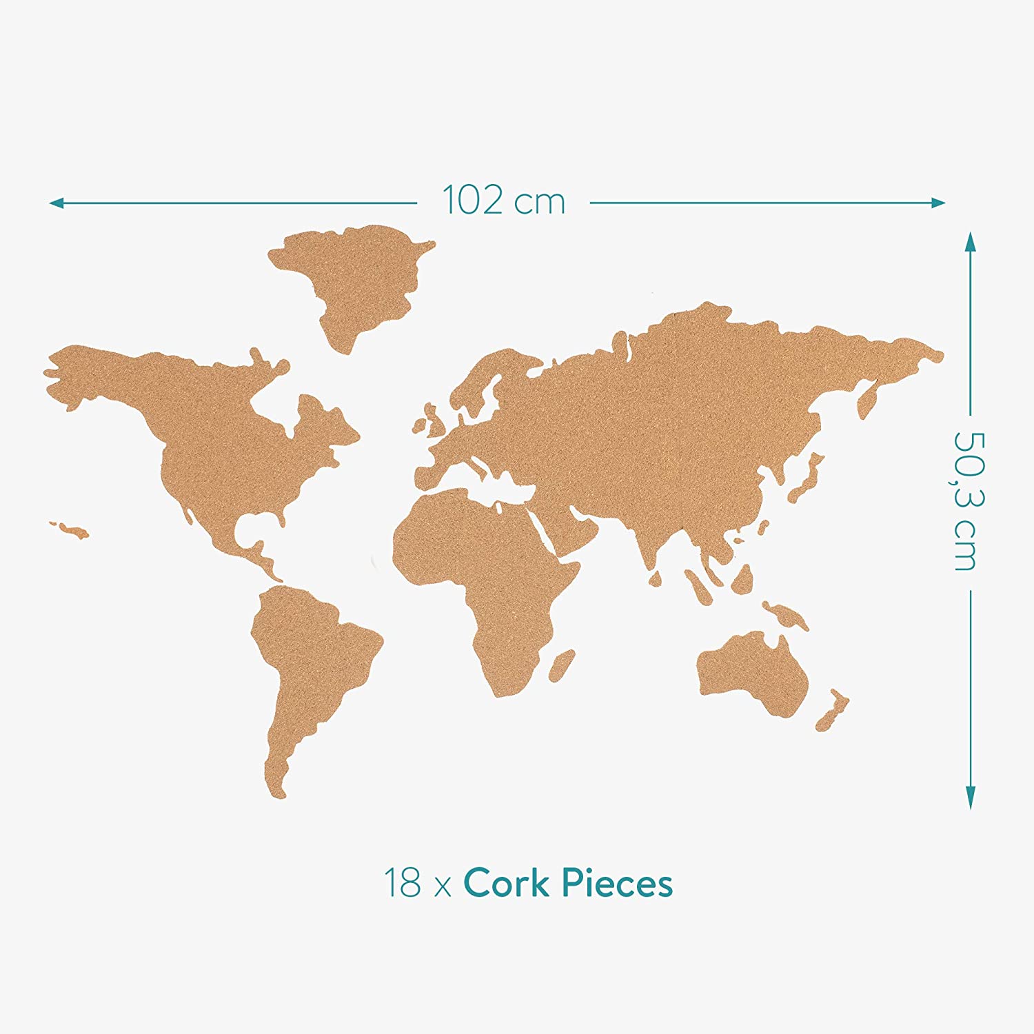 Navaris Cork Notice Board - Πίνακας Ανακοινώσεων με Πινέζες - Design World Map - Brown - 53172.1