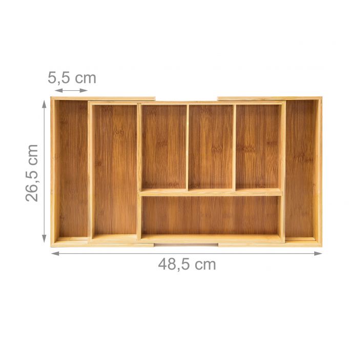 Relaxdays Επεκτεινόμενος Δίσκος Αποθήκευσης για Μαχαιροπίρουνα από Μπαμπού - XL - Natural - 4052025188849