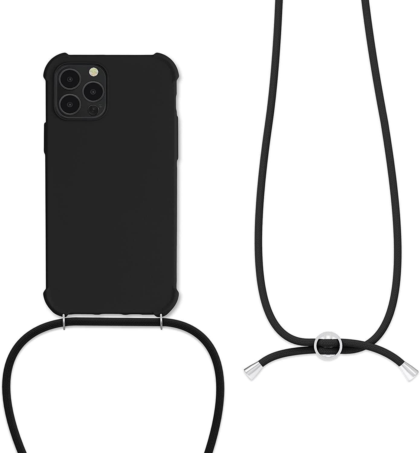 KW iPhone 12 / iPhone 12 Pro Θήκη Σιλικόνης TPU με Λουράκι - Black - 53840.01