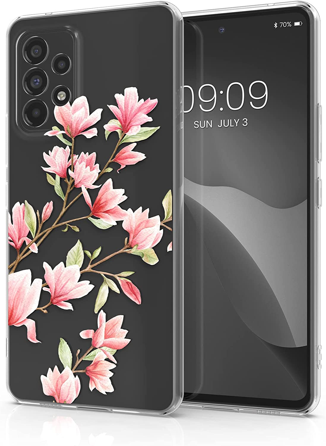 KW Samsung Galaxy A53 5G Θήκη Σιλικόνης TPU Design Magnolias - Pink / White - Διάφανη - 58384.01