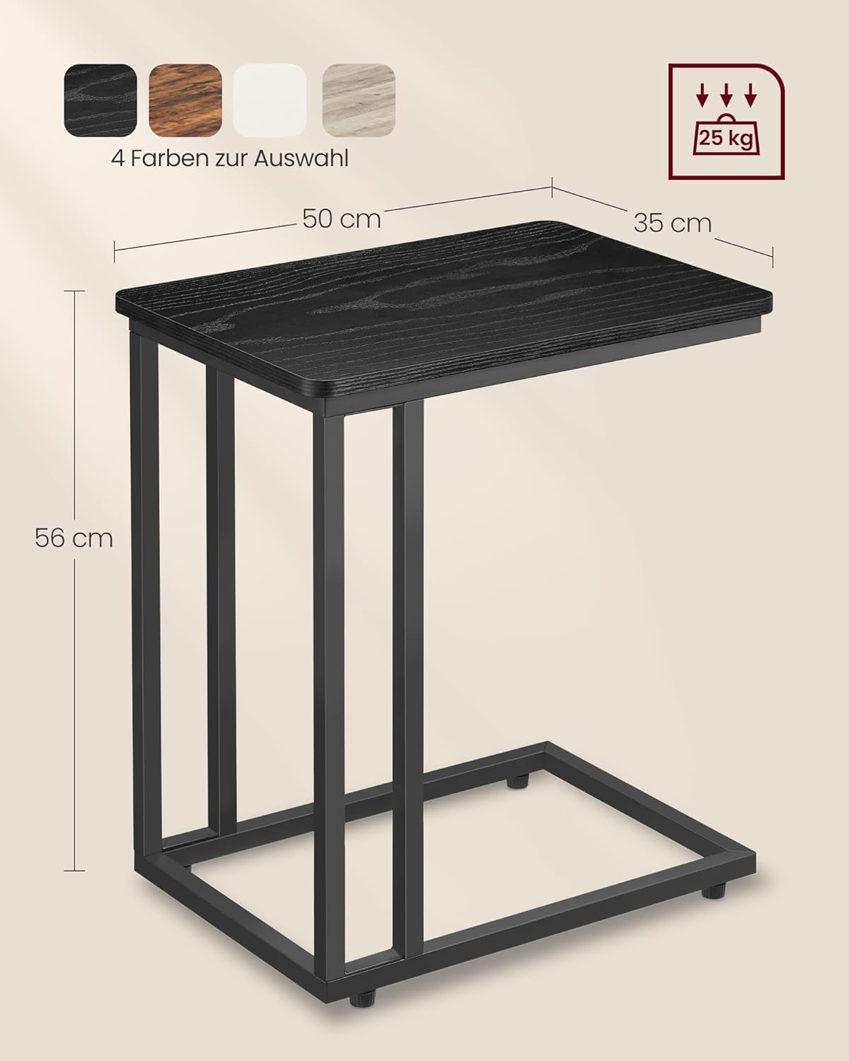 Vasagle Βοηθητικό Τραπέζι με Ροδάκια, Ξύλινη Επιφάνεια και Μεταλλική Βάση - Ebony Black - LNT050B56